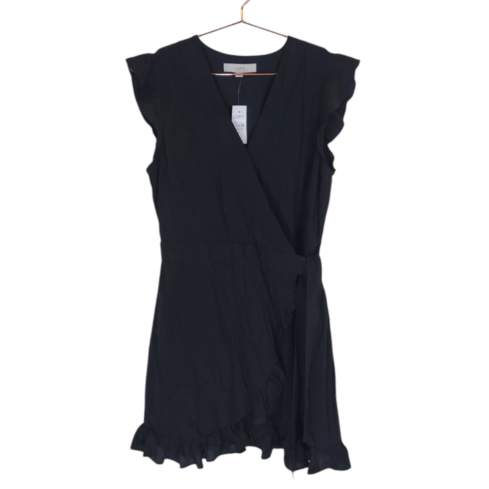 LOFT Black Faux Wrap Ruffle Skort Romper Size 6
